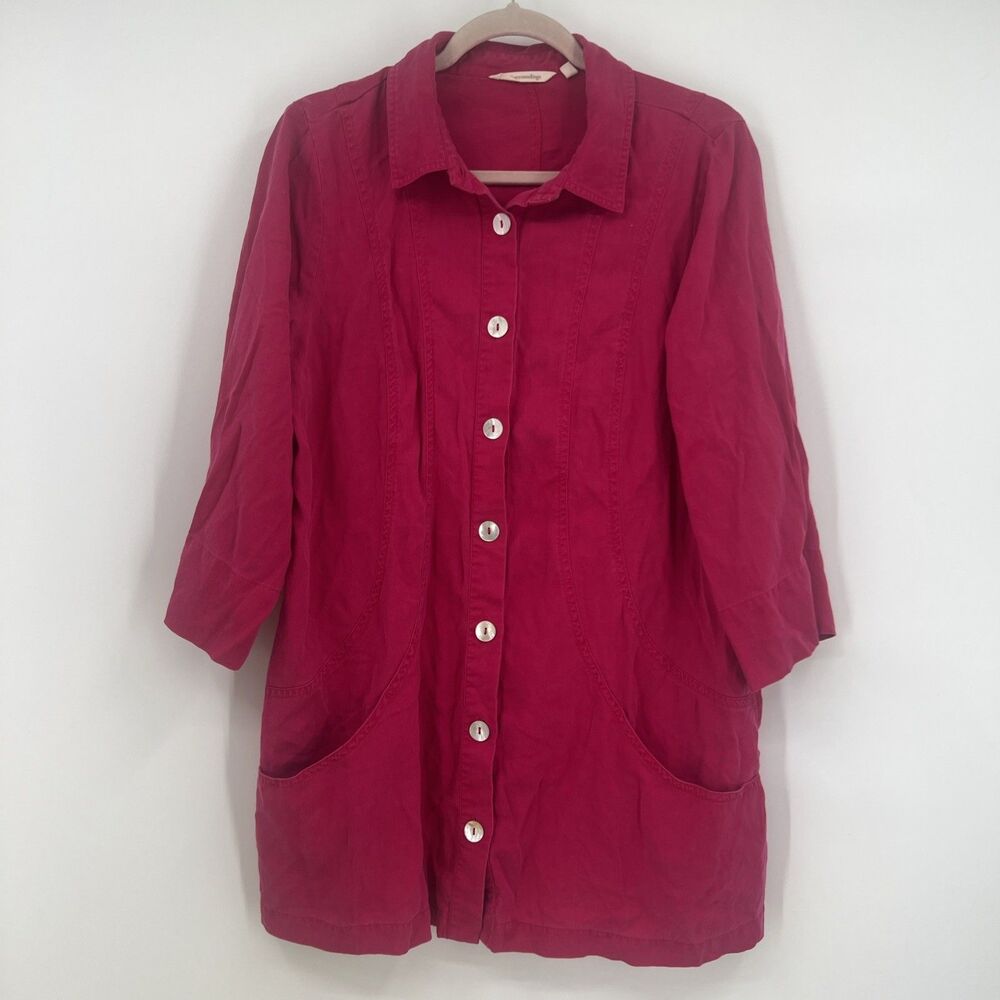 Soft Surroundings Pink Tunic Button 3/4 Sleeve Blouse Large